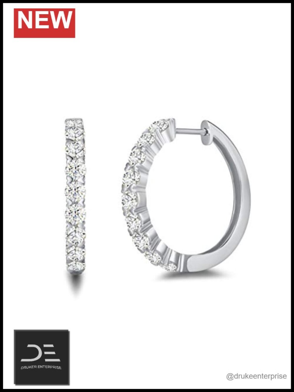 White Gold Plated 925 Sterling Silver Moissanite Hoop Earrings 25mm